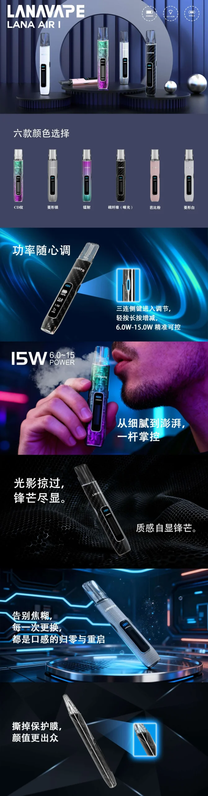 LANA AIR 1 電子煙主機全系列顏色展示 - 2026 減害霧化科技
